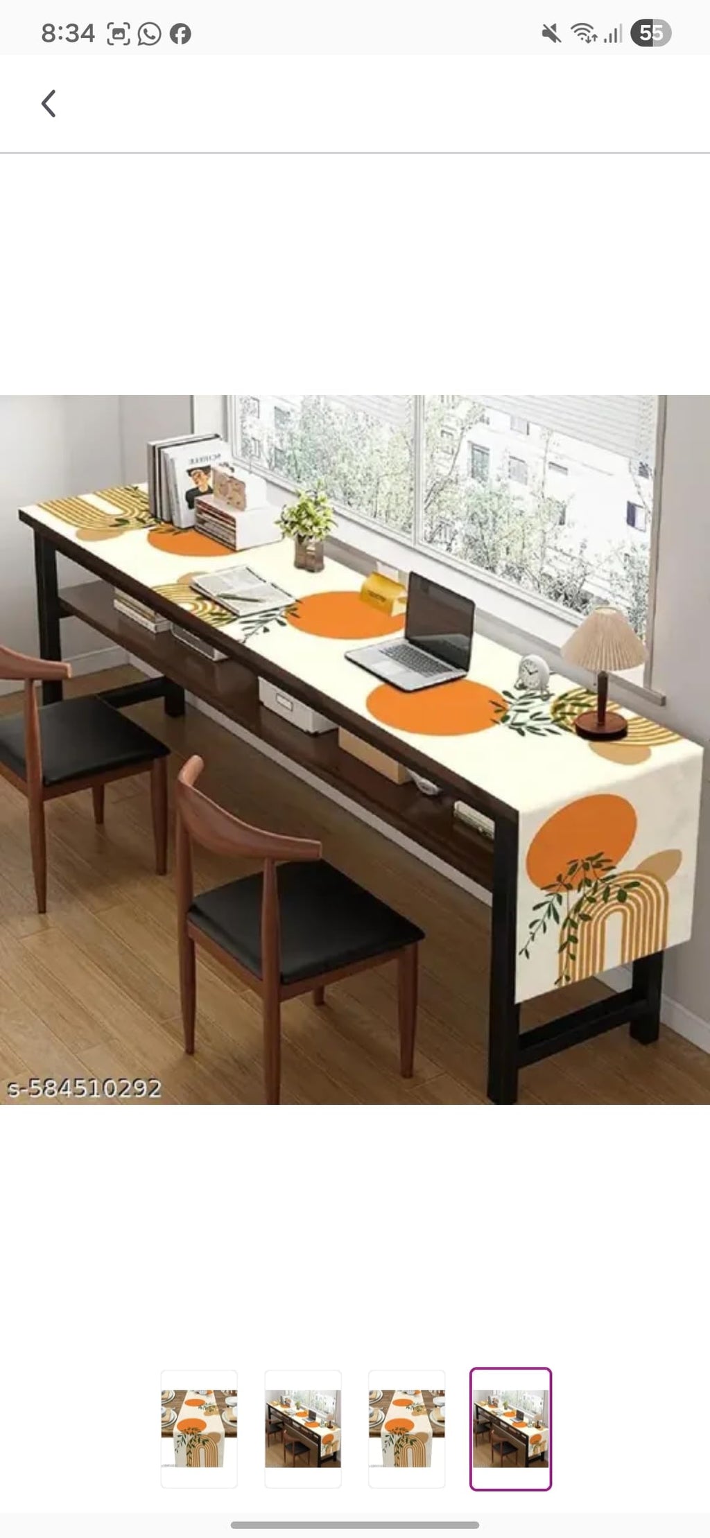 Table Runner, Modern Geometric Design, Orange and Beige Circles with Green Leaves, Contemporary Home Decor