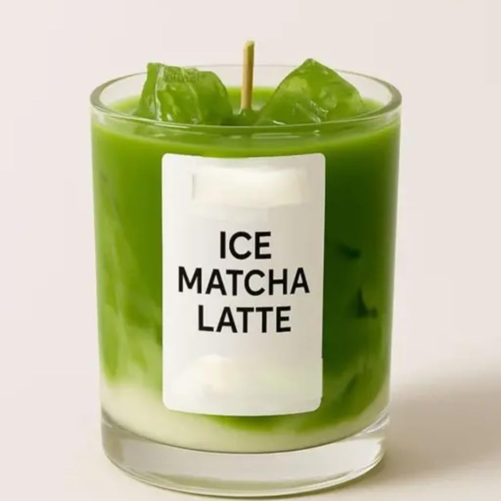 Ice Matcha Latte Candle, Green Tea Scented, Decorative Glass Jar with Realistic Design