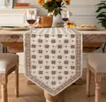 Table Runner with Star Pattern, Beige and Brown, Geometric Border Design, Dining Table Decor