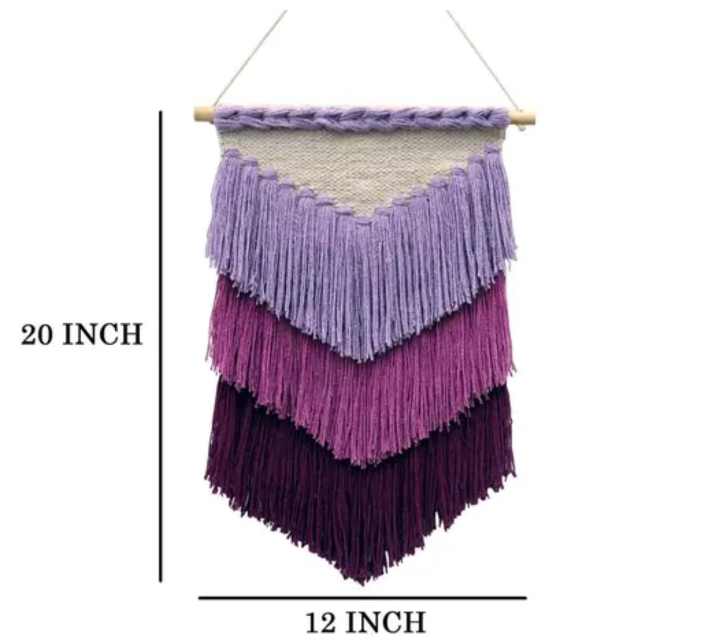 Handmade Macrame Wall Hanging, Purple Ombre Fringe Design, Boho Home Decor