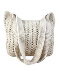 Handmade Crochet Tote Bag, Cream, Cotton, Open Weave, Boho Style, Shoulder Bag with Handles