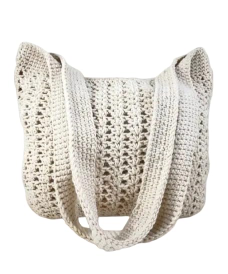Handmade Crochet Tote Bag, Cream, Cotton, Open Weave, Boho Style, Shoulder Bag with Handles