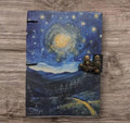 Handcrafted Starry Night Journal with Metal Clasp, Blue Galaxy Design, Hardcover Notebook with Mountain Landscape Art