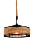 Rustic Rope Pendant Light, Natural Jute with Black Metal Frame, Industrial Farmhouse Style