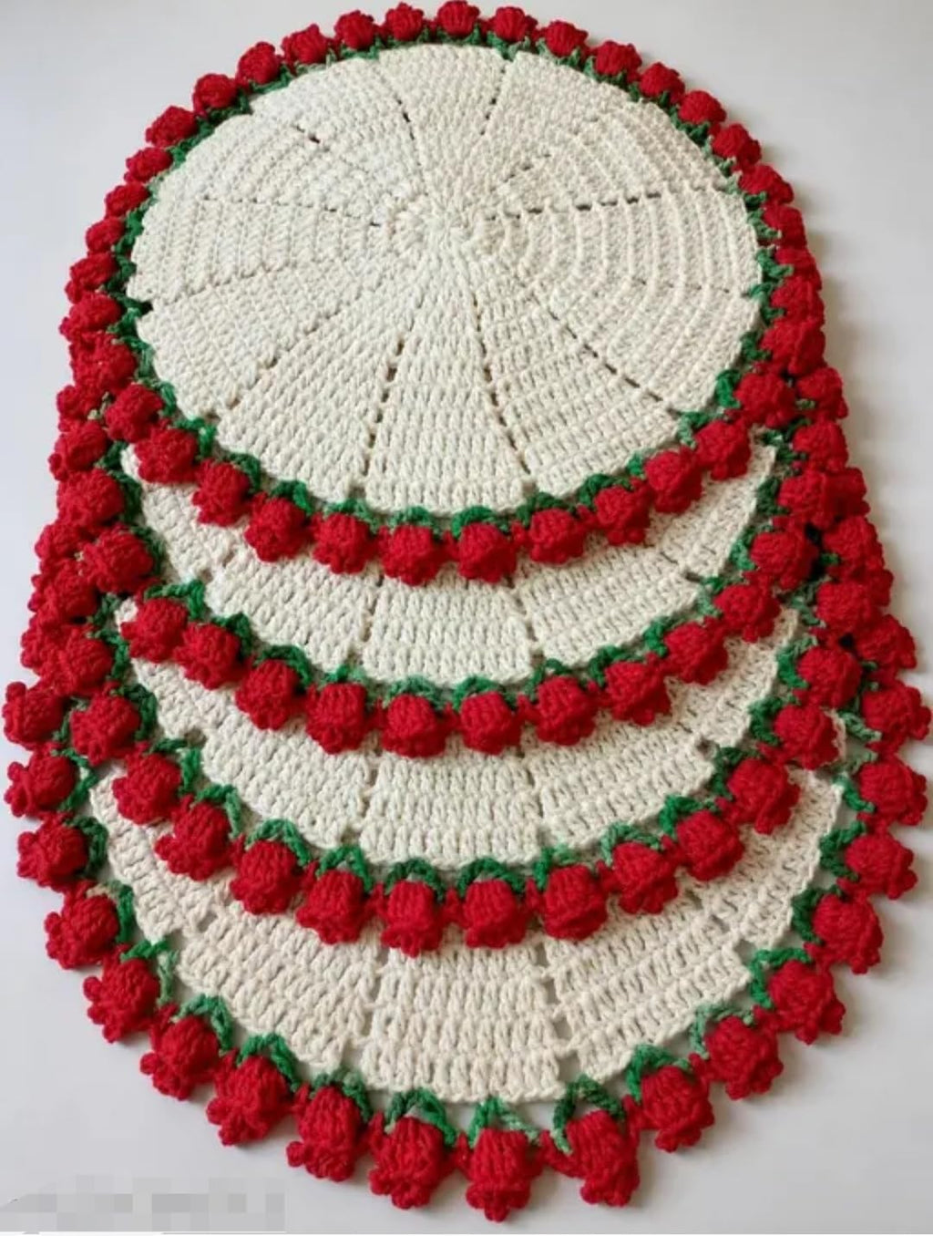 Handmade Crochet Pooja Thalposh, Floral Pattern with Tassels, Rose Bouquet Cum placemat