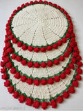 Handmade Crochet Pooja Thalposh, Floral Pattern with Tassels, Rose Bouquet Cum placemat