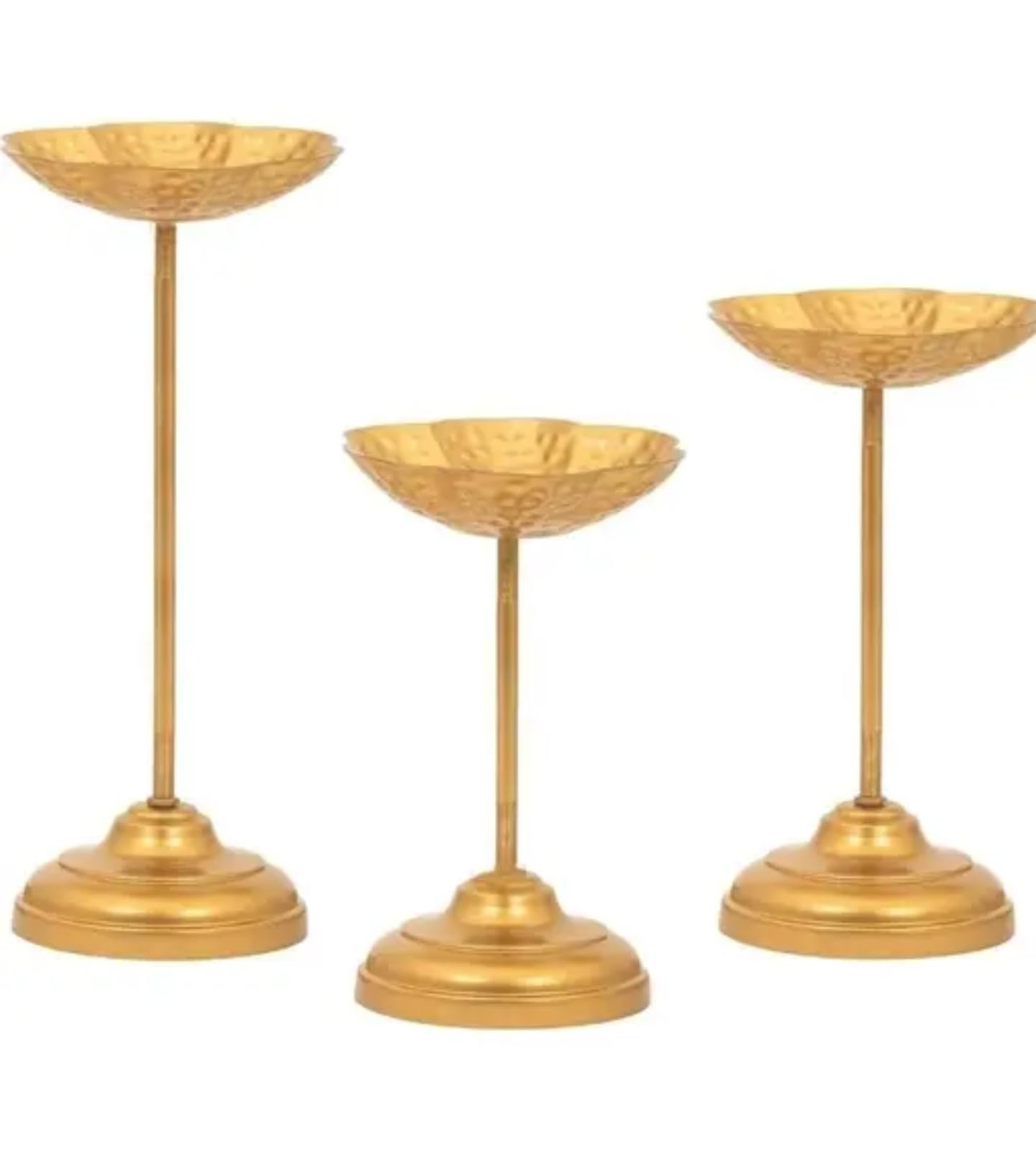 Elegant Gold Metal Tealight Candle Holders Set, Flower-Shaped Pedestal Design, 3-Piece Decorative Stands for Home, Wedding, Party