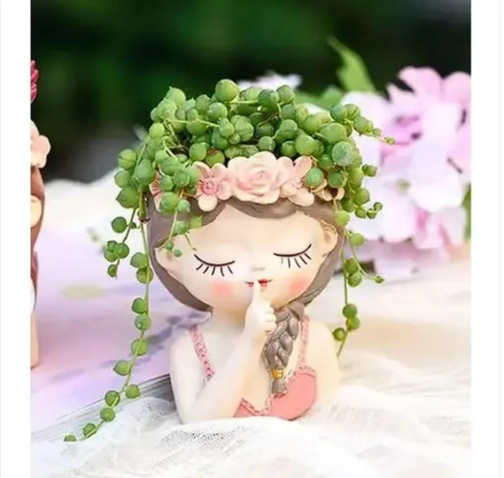 Decorative Succulent Planter, Whimsical Flower Crown Design, Pink and White Resin Plant Pot, Indoor Garden Decor