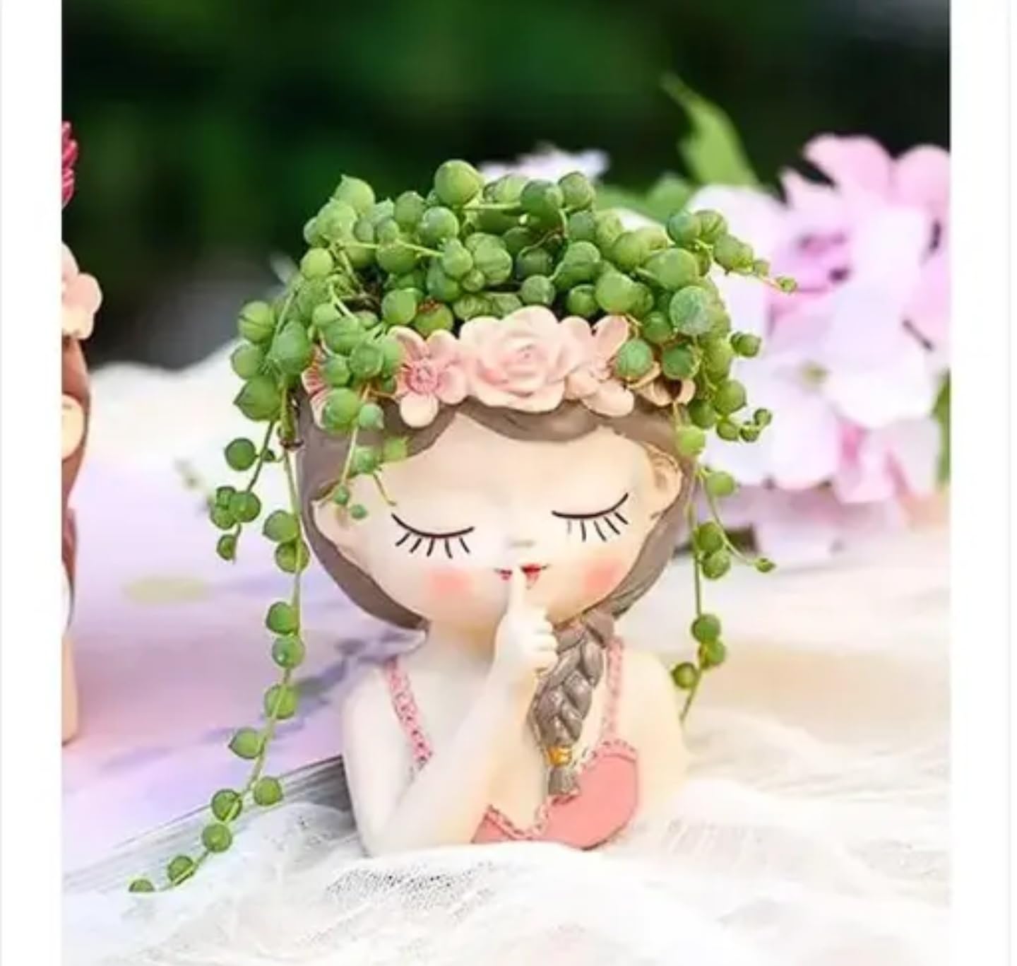 Decorative Succulent Planter, Whimsical Flower Crown Design, Pink and White Resin Plant Pot, Indoor Garden Decor