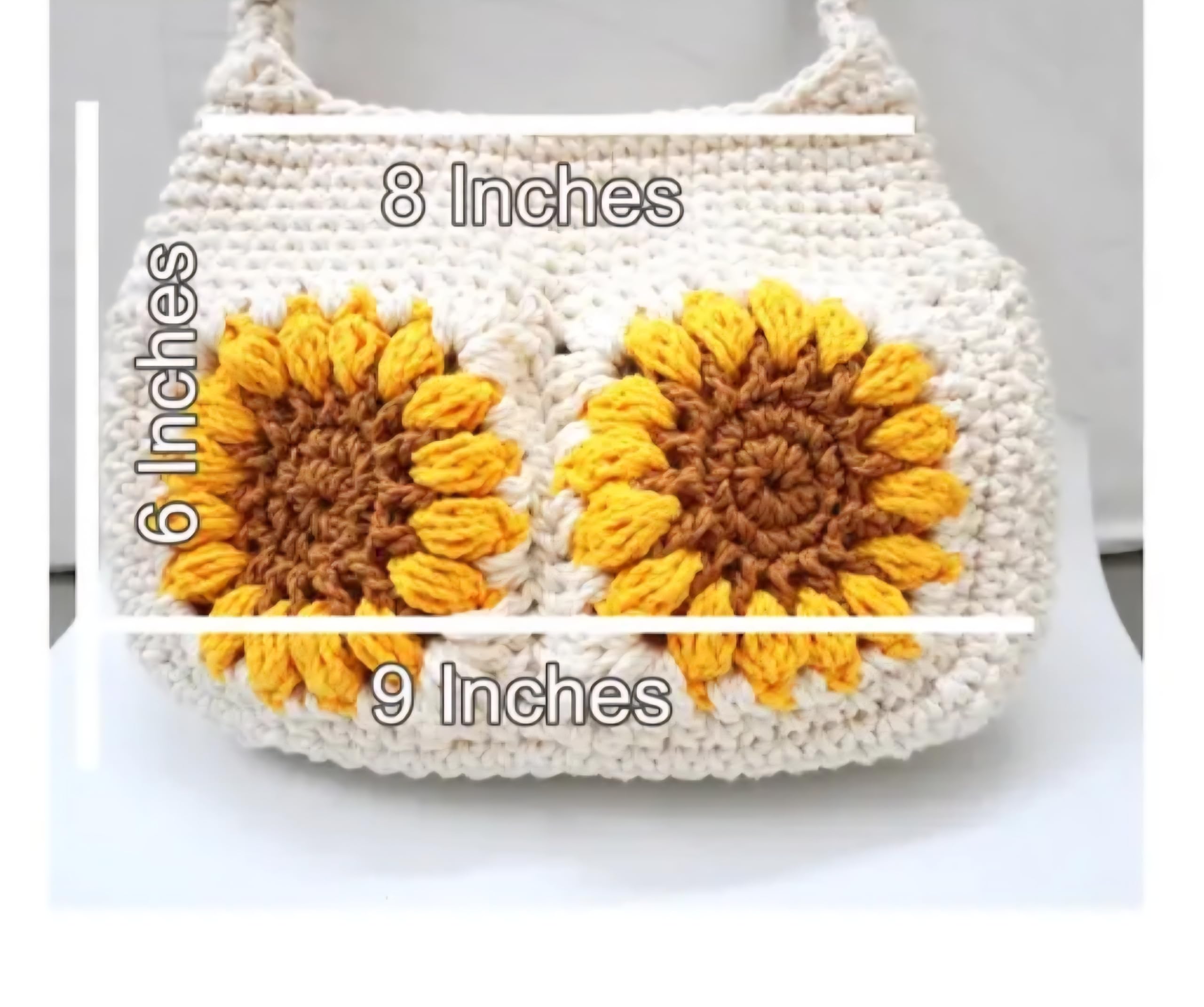 Crochet Sunflower Hobo Bag, Cream and Yellow, Handmade Knit Tote, Boho Style Shoulder Purse