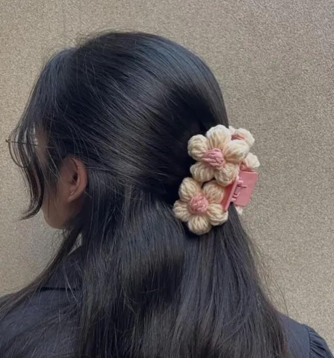 Crochet Flower Hair Clips, Yellow and White Daisy Design, Handmade Knit Floral Barrettes, set of 2, random colour