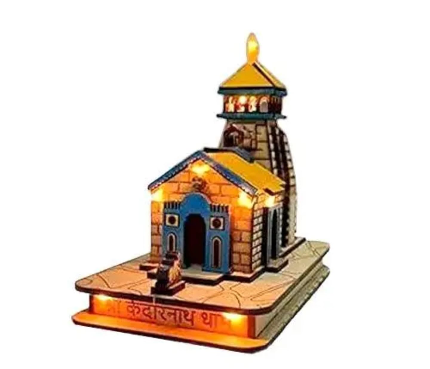 Decorative LED Lighthouse Model, Illuminated Wooden Temple Design, Handcrafted Home Decor with Light Effects, Rustic Style, Ram Mandir