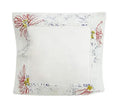 Beaded Throw Pillow Cover, White with Floral Embroidery, Square Decorative Cushion Cover
