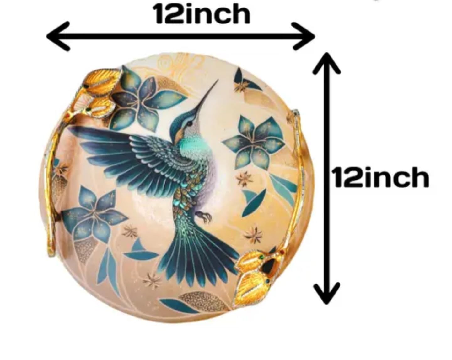 Decorative Ceramic Serving Plate with Peacock Design, Round, Teal and Gold, Floral Pattern, Oriental Style, Tea Service
