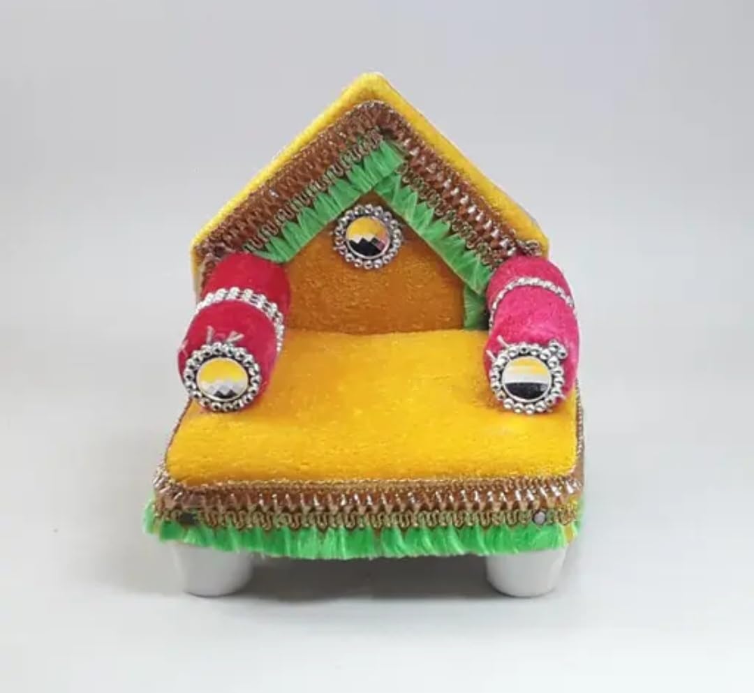 Miniature Decorative Bed and Sofa Set, Yellow, Handcrafted, Traditional Indian Style, Festive Decor