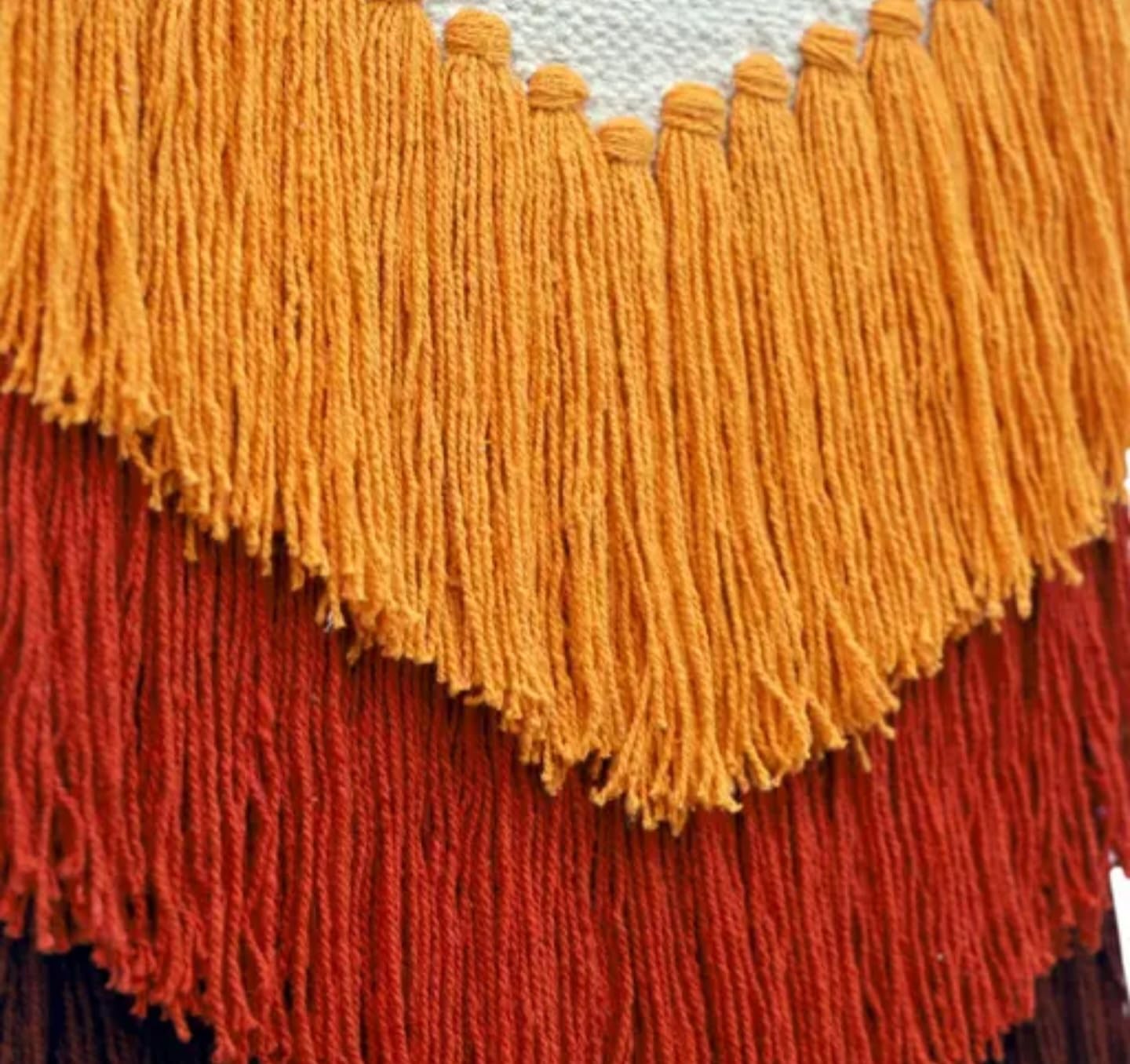 Boho Macrame Wall Hanging, Handwoven Tapestry with Orange, Red and Brown Chevron Design