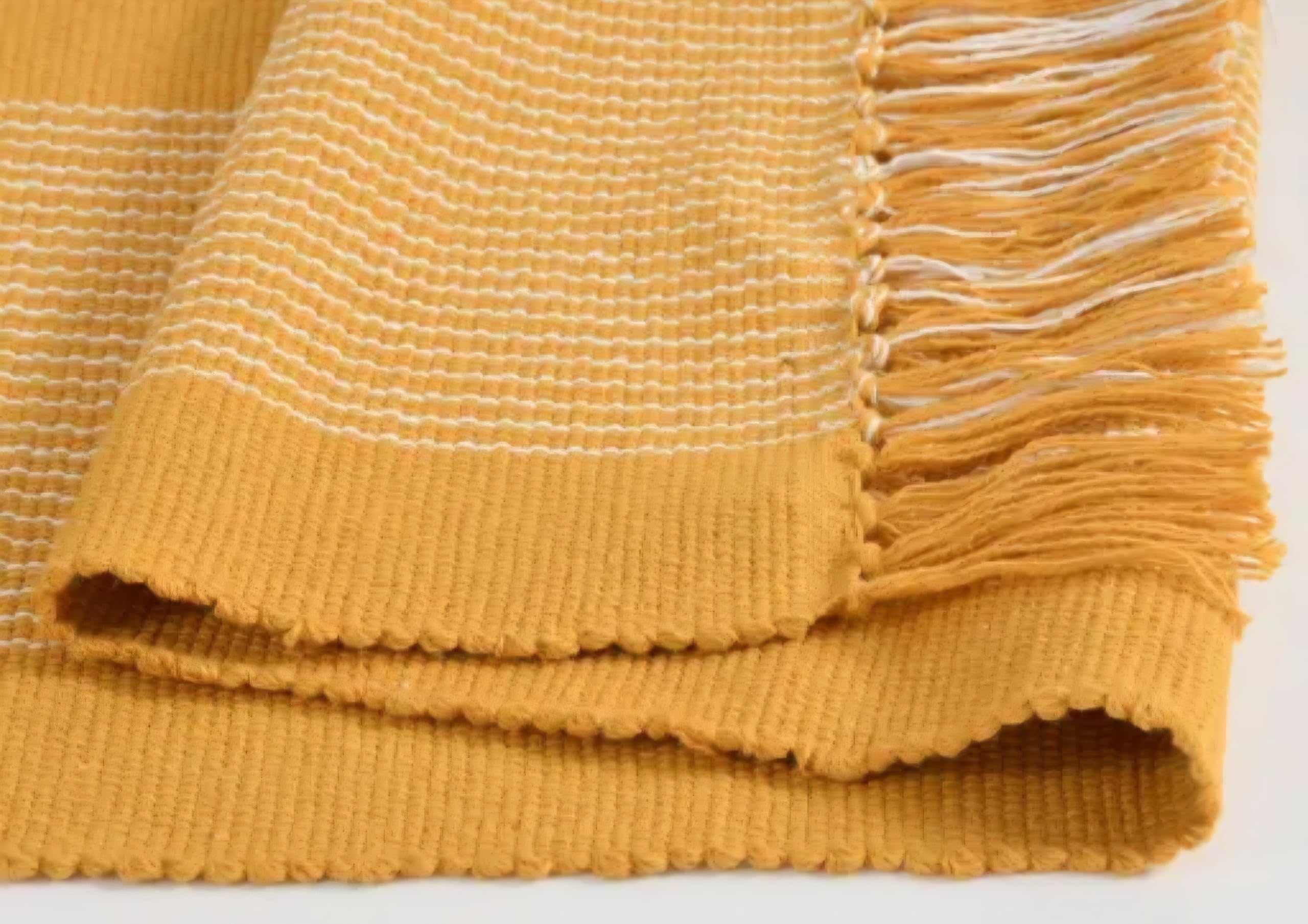 Woven Table Runner, Mustard Yellow, Fringed Ends, Minimalist Style, Dining Table Decor