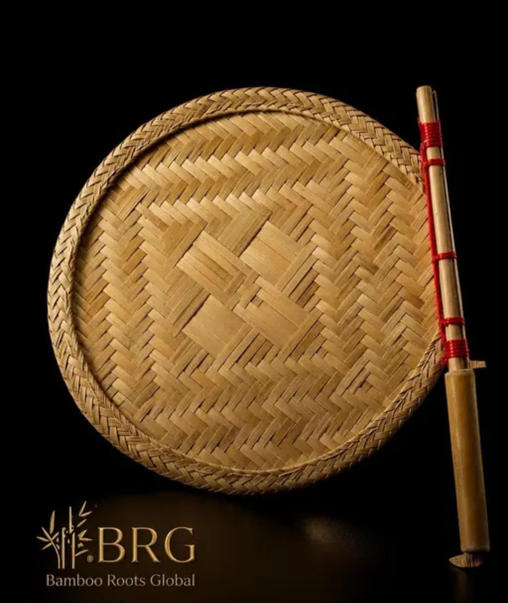 Handwoven Bamboo Round Fan, Natural, Bamboo Handles, Traditional Style, 1 piece