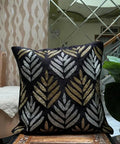 Black Velvet Throw Pillow Cover with Gold and Silver Leaf Embroidery, Decorative Cushion Cover