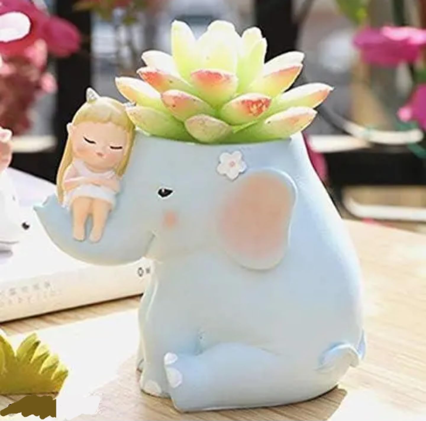 Cute Animal Succulent Planter Set, Decorative Mini Plant Pots with Elephant, Bear, Mouse Designs, Pink and White, Indoor Garden Decor, 4 Pieces