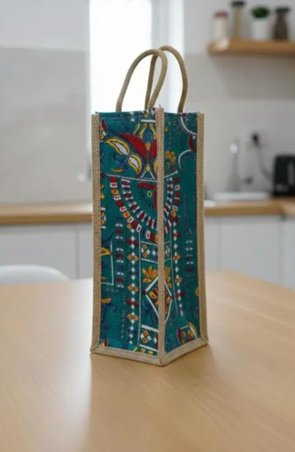 Jute Tote Bag with Traditional Indian Print, Reusable Carry Bag, Set of 2