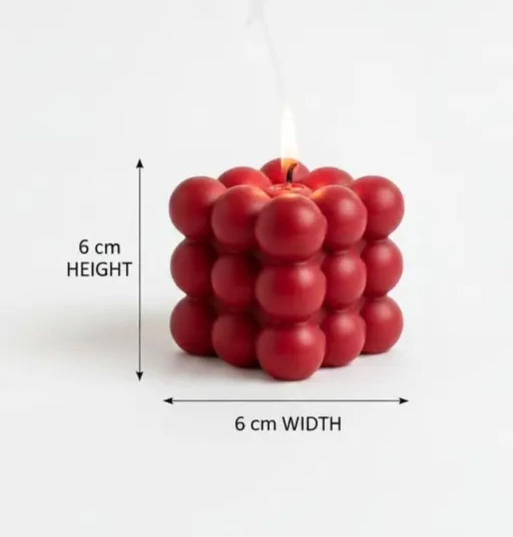 Red Bubble Cube Candles, Set of 2, Decorative Wax Pillar Candles, Home Decor