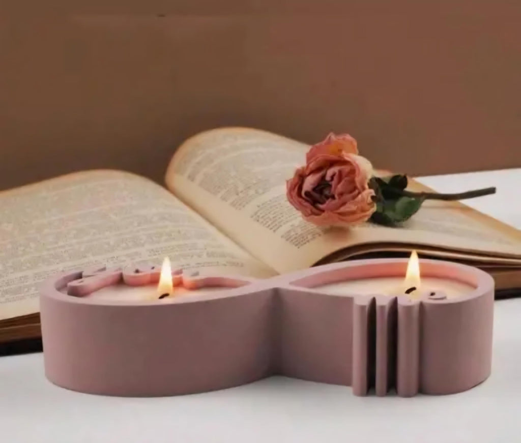 Wooden Candle Holder, Pink, You & Me Text, Double Tealight Holder, Romantic Decor