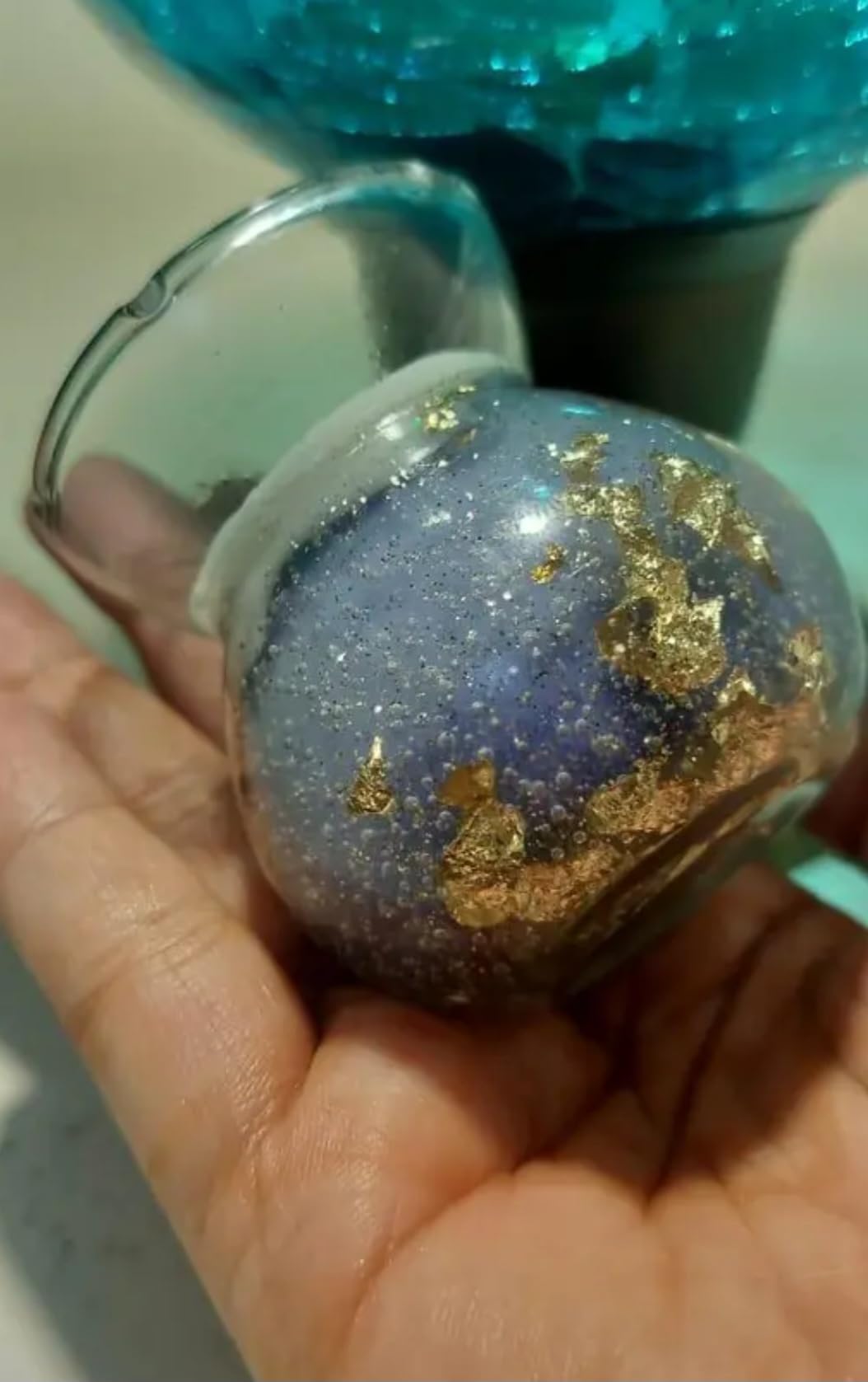 Glass Wax Melt Warmer with Gold Glitter Design, Purple and Gold, Decorative Candle Holder, Round Bowl