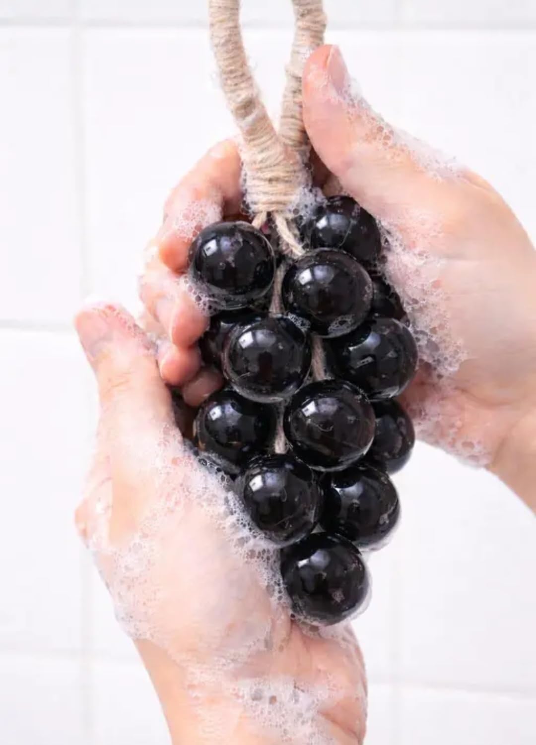Grape Shaped Soap on a Rope, Black, Novelty Bath Soap, Decorative Fruit Design