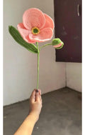Handcrafted Pink Poppy Flower Stem, Crochet Artificial Floral Decor with Bud, Green Stem, Single Stem