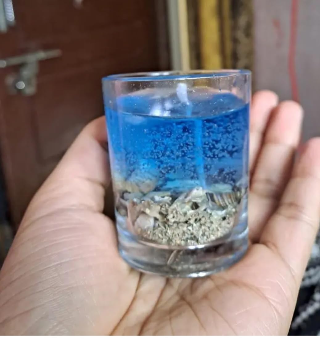 Ocean-Themed Glass Gel Candles, Set of 2, Blue Seashell Design
