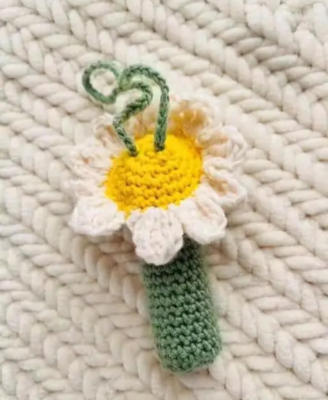 Crochet Daisy Flower lipstick cage, Handmade Knit Floral Charm, White and Yellow, Boho Style, lipstick box