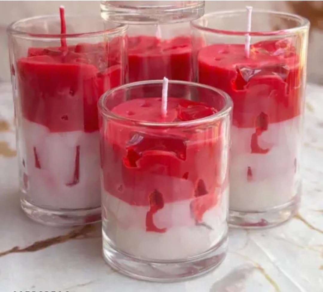 Red and White Two-Tone Glass Jar Candles, Decorative Drip Style, 1 piece