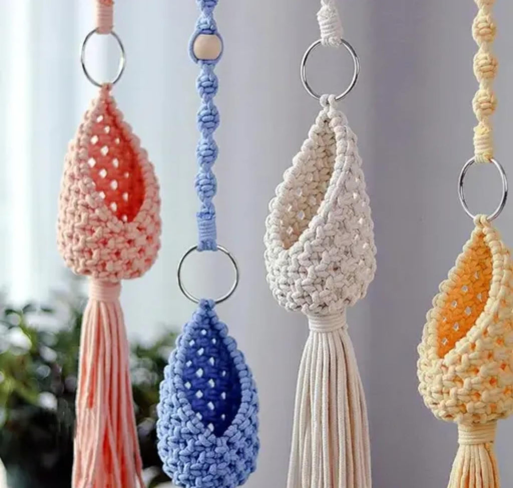 Macrame Air Plant Hangers, Decorative Hanging Planters with Tassels, Set of 4, Pink Blue Yellow White