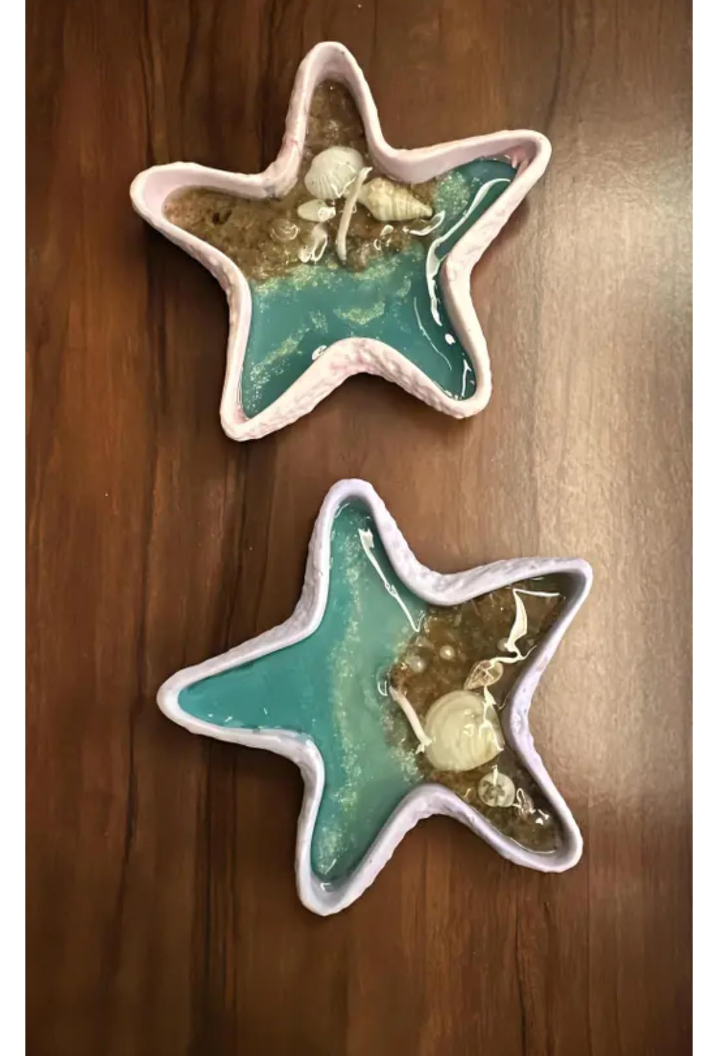 Decorative Starfish Tealight Candle Holder, Ceramic, Iridescent Blue-Green Finish