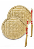 Handwoven Bamboo Round Fan, Natural, Bamboo Handles, Traditional Style, 1 piece