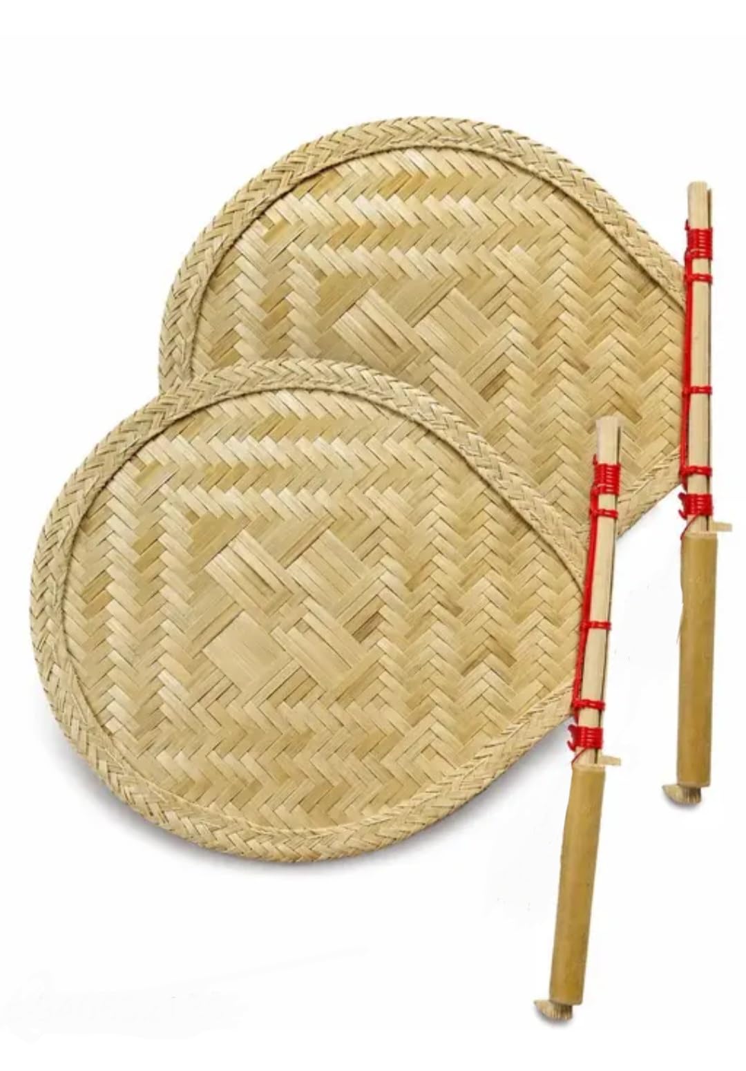 Handwoven Bamboo Round Fan, Natural, Bamboo Handles, Traditional Style, 1 piece