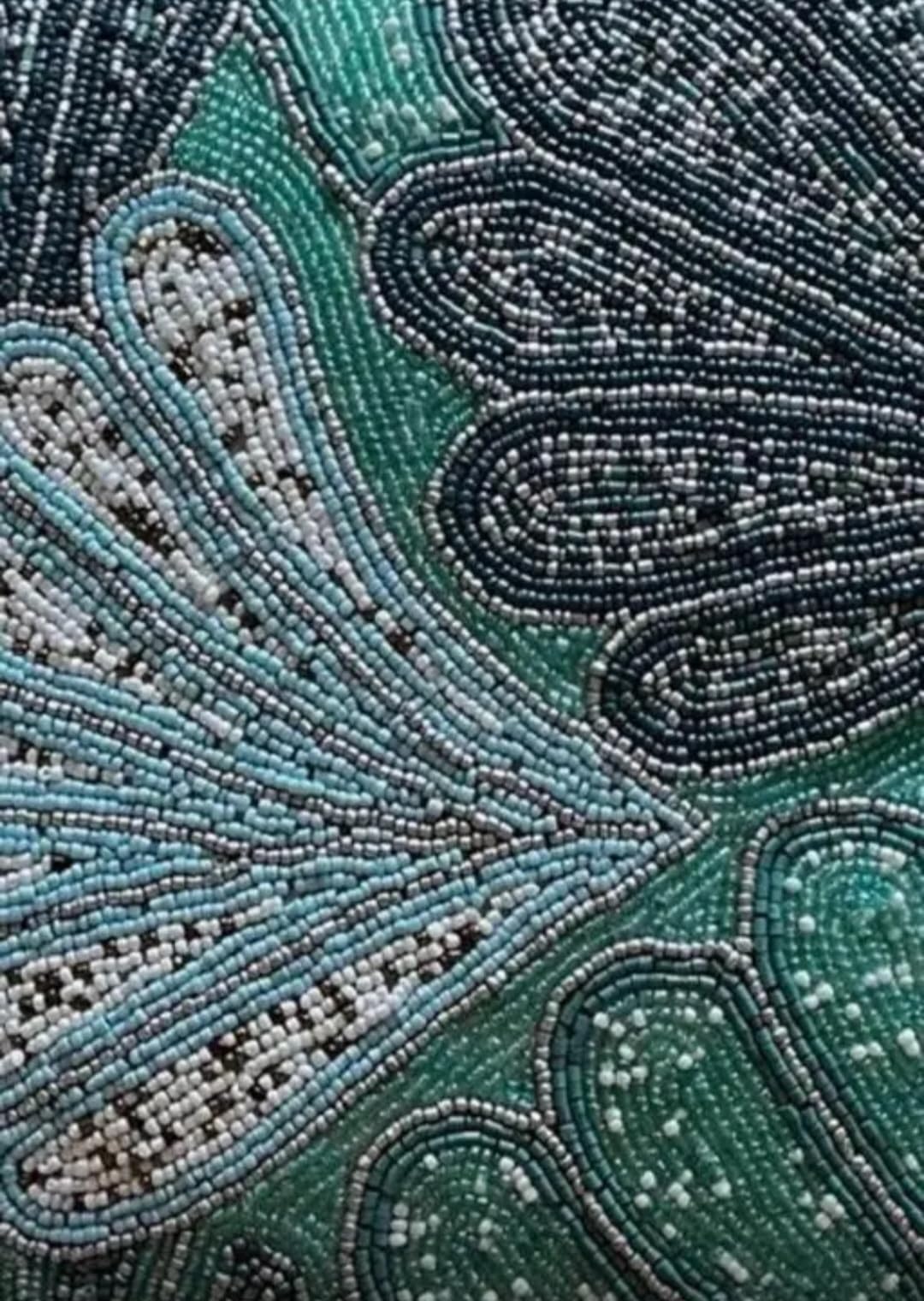 Beaded Peacock Decorative Throw Pillow Cover, Turquoise and Grey, Handcrafted Design