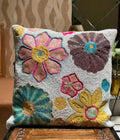 Beaded Floral Throw Pillow Cover, Multicolor, Handcrafted Embroidered Cushion Cover, Boho Floral Design