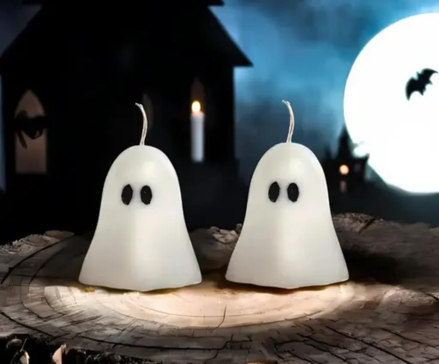 Halloween Ghost Candles, White Decorative Spooky Design, Set of 2