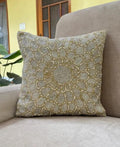 Beaded Mandala Floral Throw Pillow Cover, Gold and Silver, Decorative Handmade Cushion Cover for Sofa