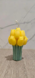 Yellow Tulip Bouquet Decorative Candle, Handcrafted Floral Design