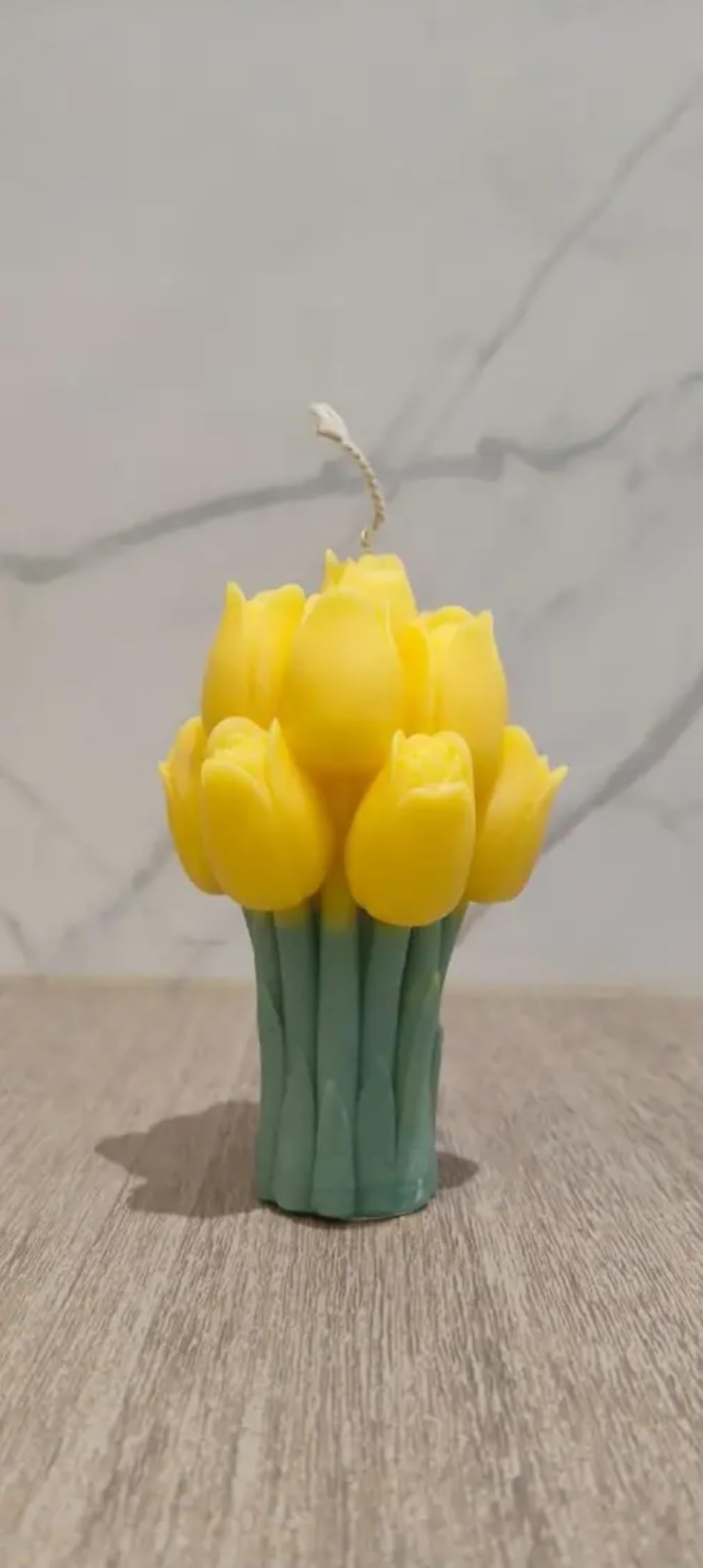 Yellow Tulip Bouquet Decorative Candle, Handcrafted Floral Design