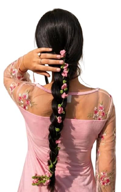 Crochet Floral Braid Hair Accessory, Pink Flower Vine, Handmade Bridal Hair Jewelry