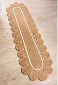 Braided Jute Runner Rug, Natural Tan, Oval Shape, Circular Medallion Border, Boho Style, Handwoven