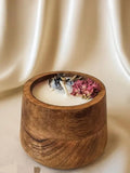 Handcrafted Wooden Candle Holder with Dried Flower Decoration, Natural Oak Wood, Rustic Style, Cylindrical Shape