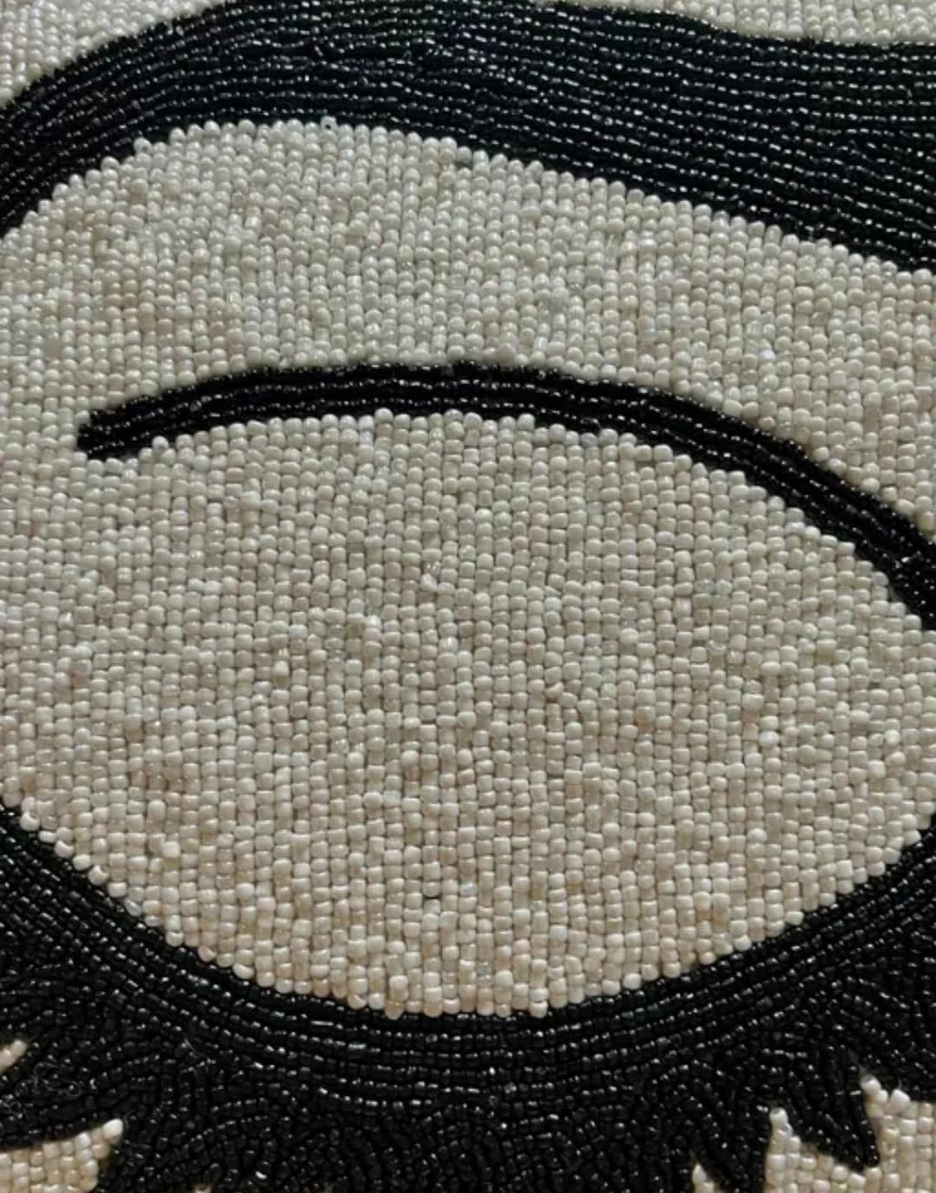 Beaded Decorative Throw Pillow Cover, Gray with Black Eyelash Design, Square Cushion Cover