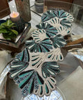 Beaded Table Runner, Teal and Black Floral Fan Design, Handcrafted Decorative Home Decor