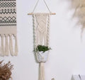 Macrame Plant Hanger Wall Hanging, Boho Woven Cotton Rope with Wooden Rod, Decorative Planter Holder, White