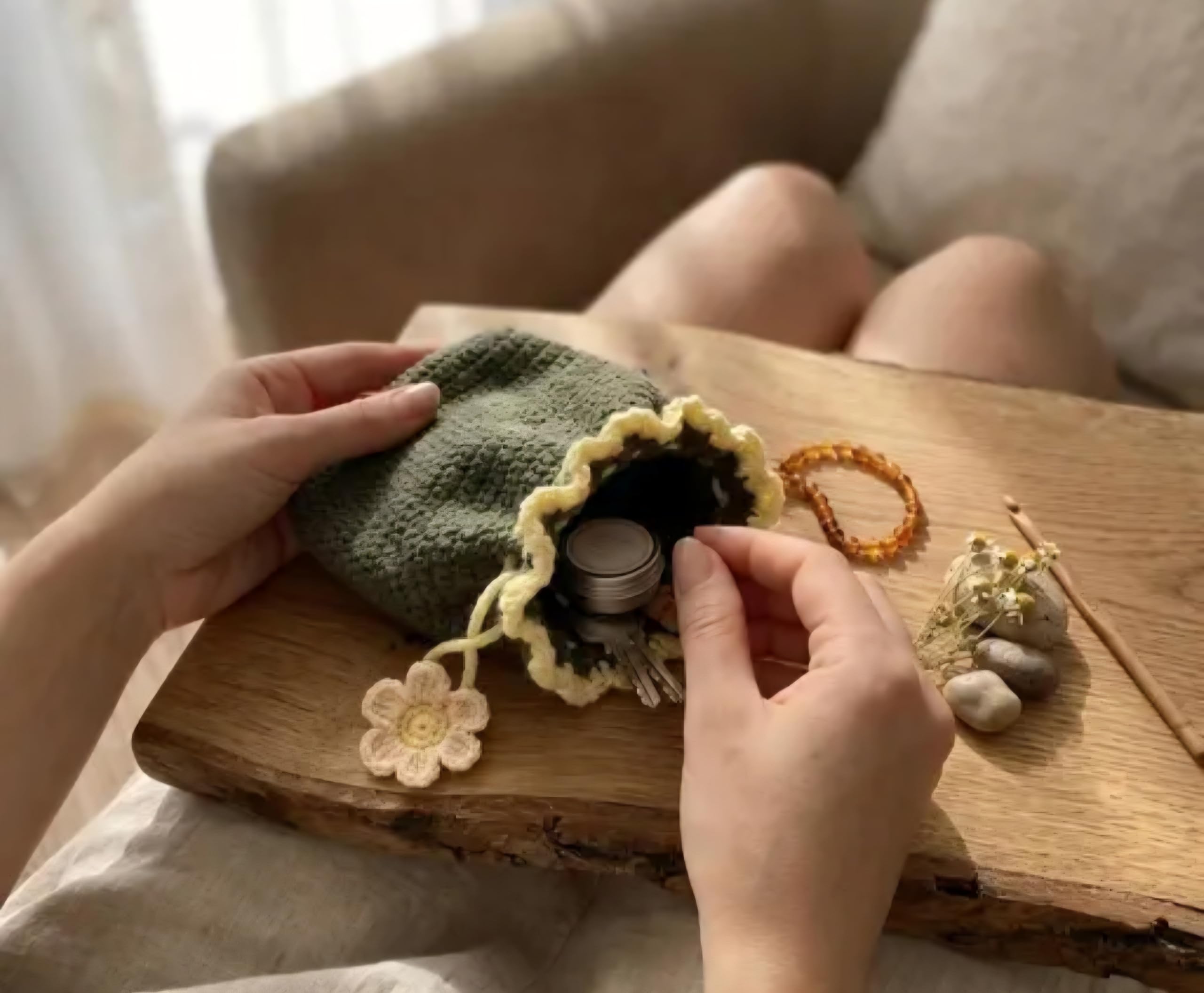 Crochet AirrPods Case, Handmade Knit Cover for AirPods, Green and Yellow Floral Design